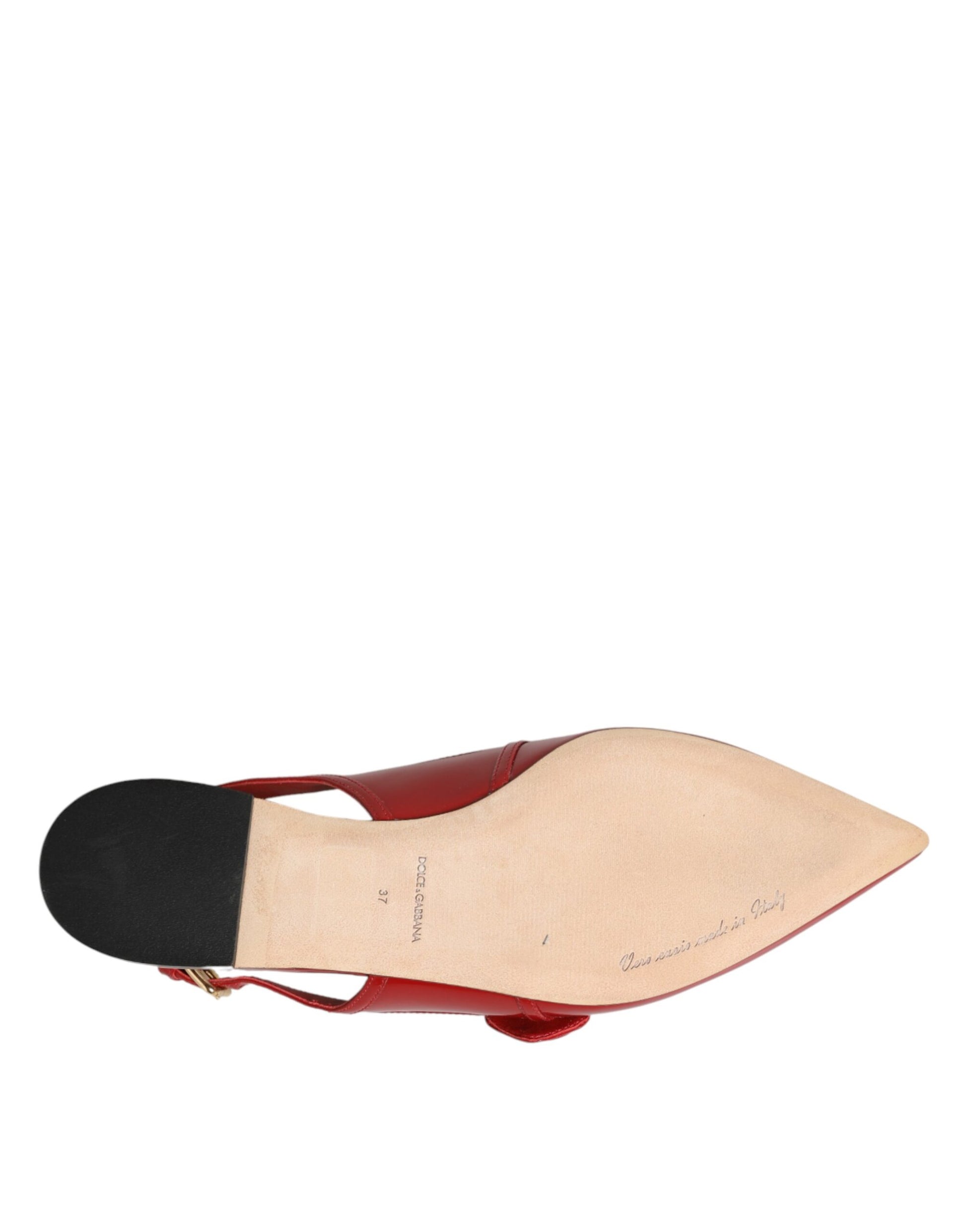 Dolce & Gabbana Red Leather Slingback Flats Sandals Shoes