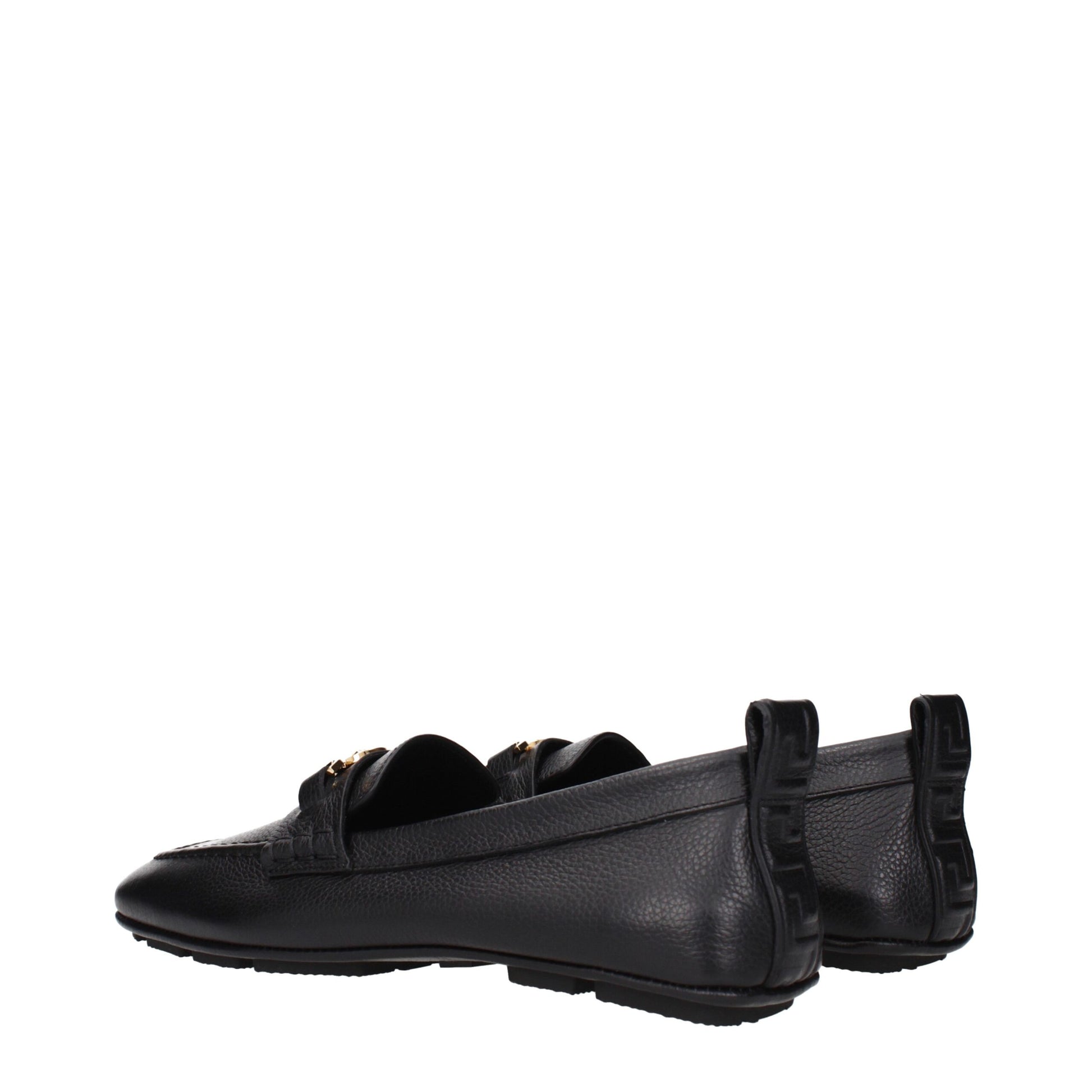 Versace Black Leather Slip-On Loafers