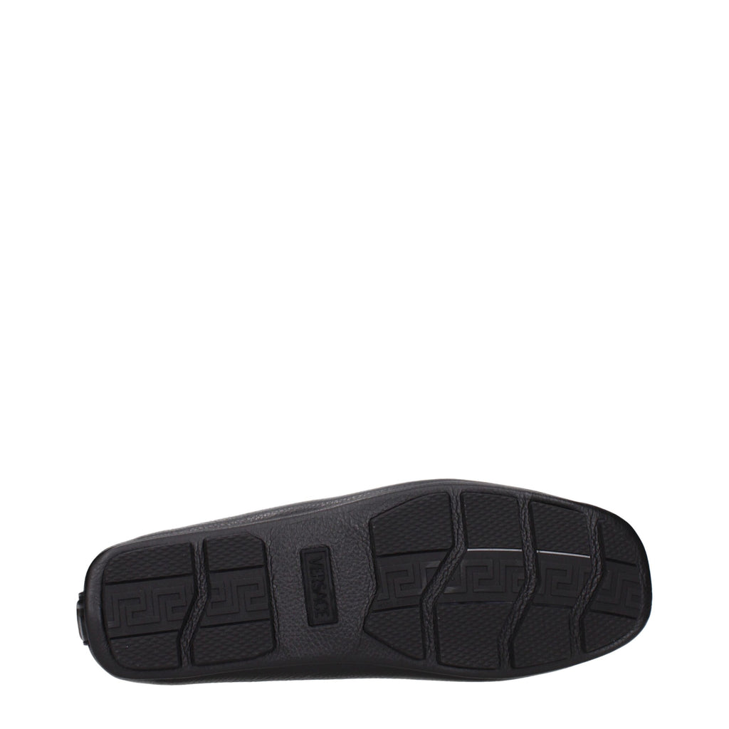 Versace Black Leather Slip-On Loafers