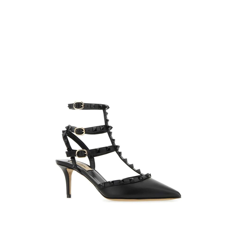 Valentino Garavani Black Calfskin Mid Heel Pumps