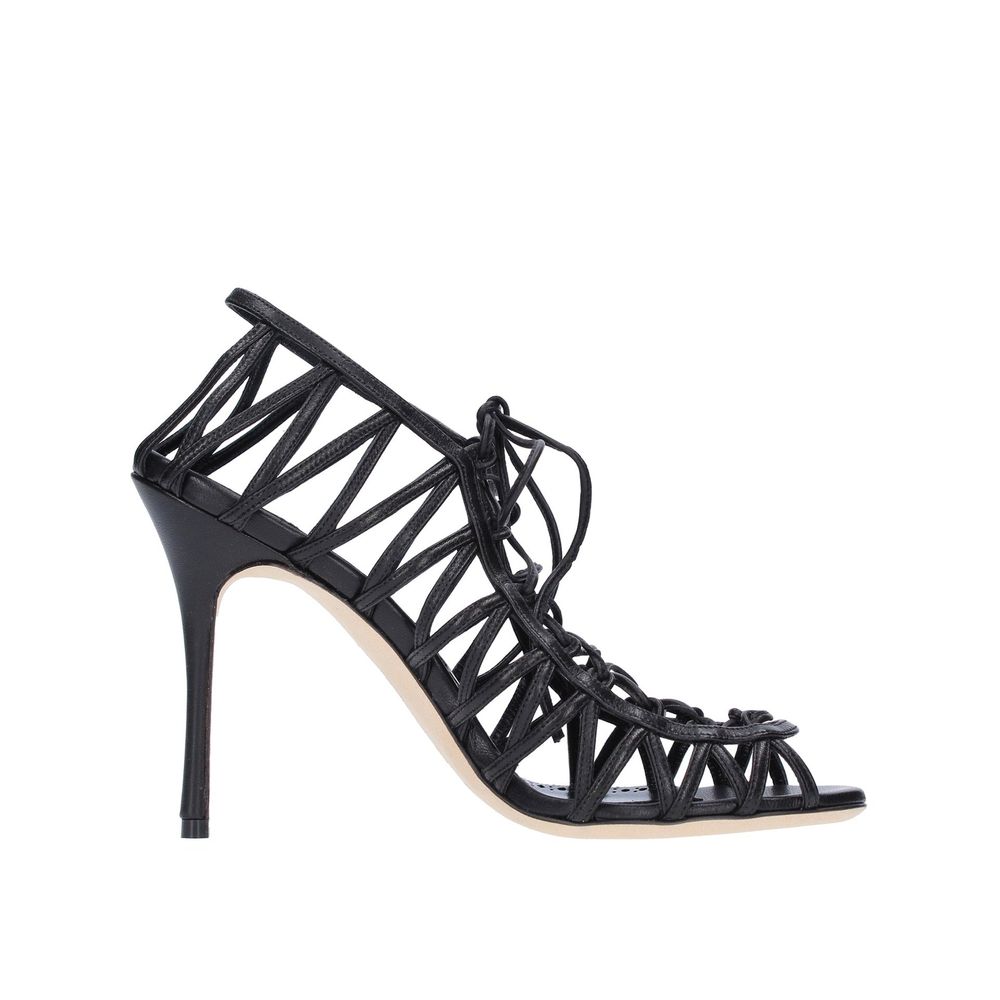 Manolo Blahnik Black Leather Strap-On Sandals