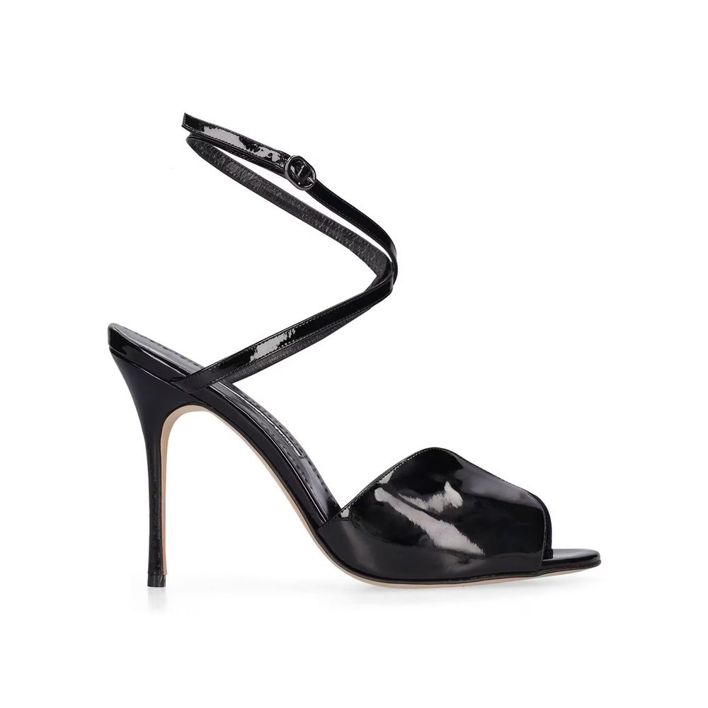 Manolo Blahnik Black Calfskin Stiletto Heel Sandals