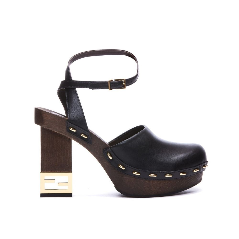 Fendi Black Calfskin Clogs