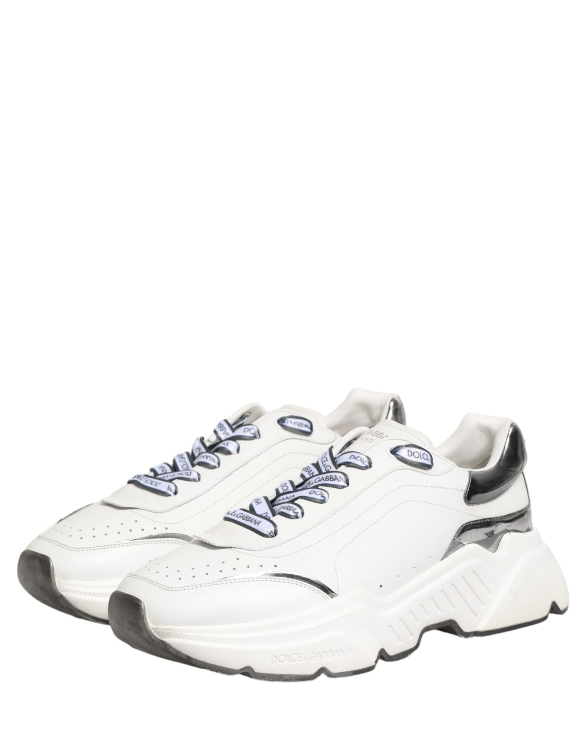 Dolce & Gabbana White Silver Daymaster Low Top Sneakers Shoes