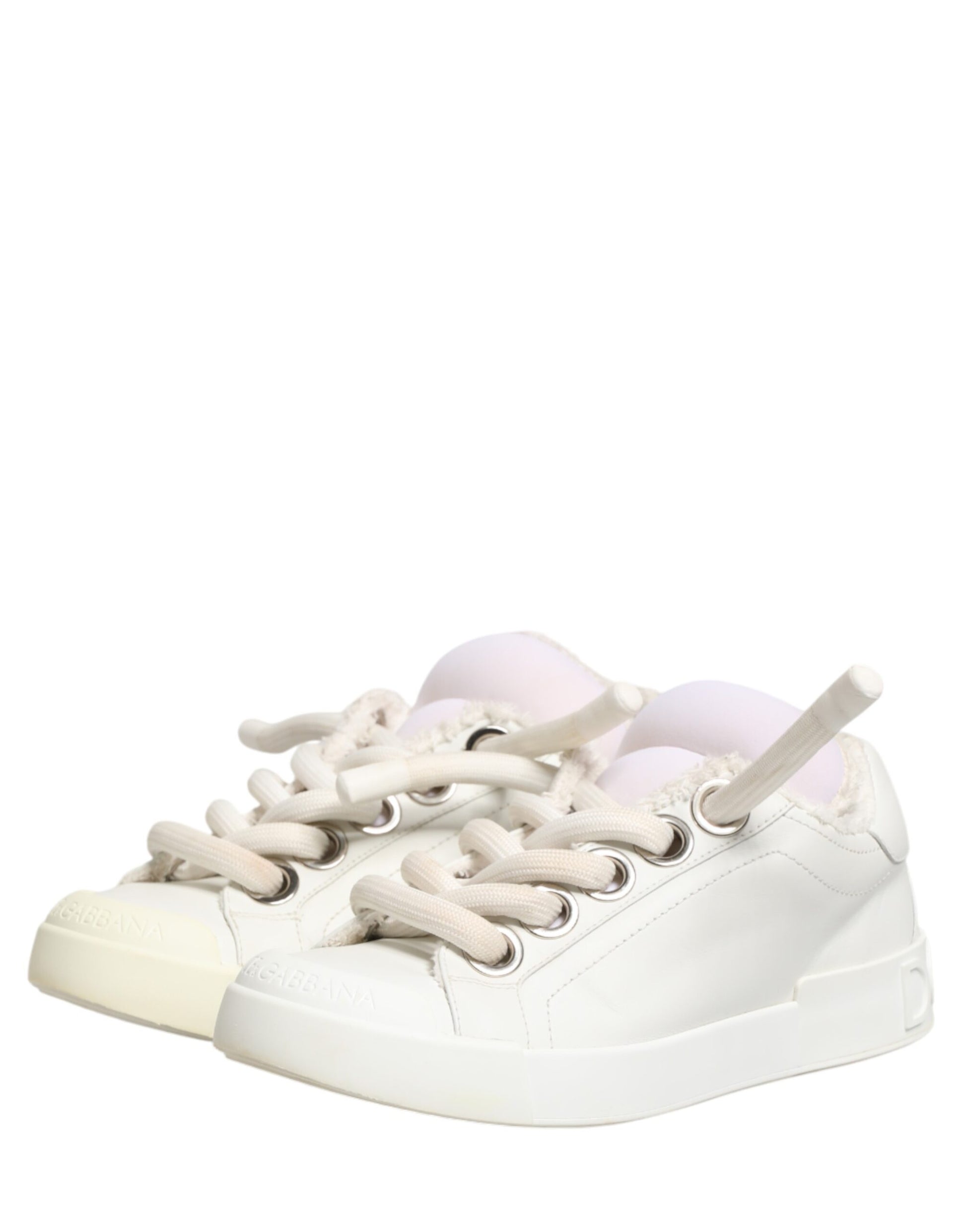 Dolce & Gabbana White Leather Men Low Top Sneakers Shoes